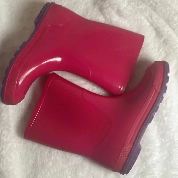 Girls Pink & Purple Rain Boots Rubber -Size 13-1 - Picture 5 of 8